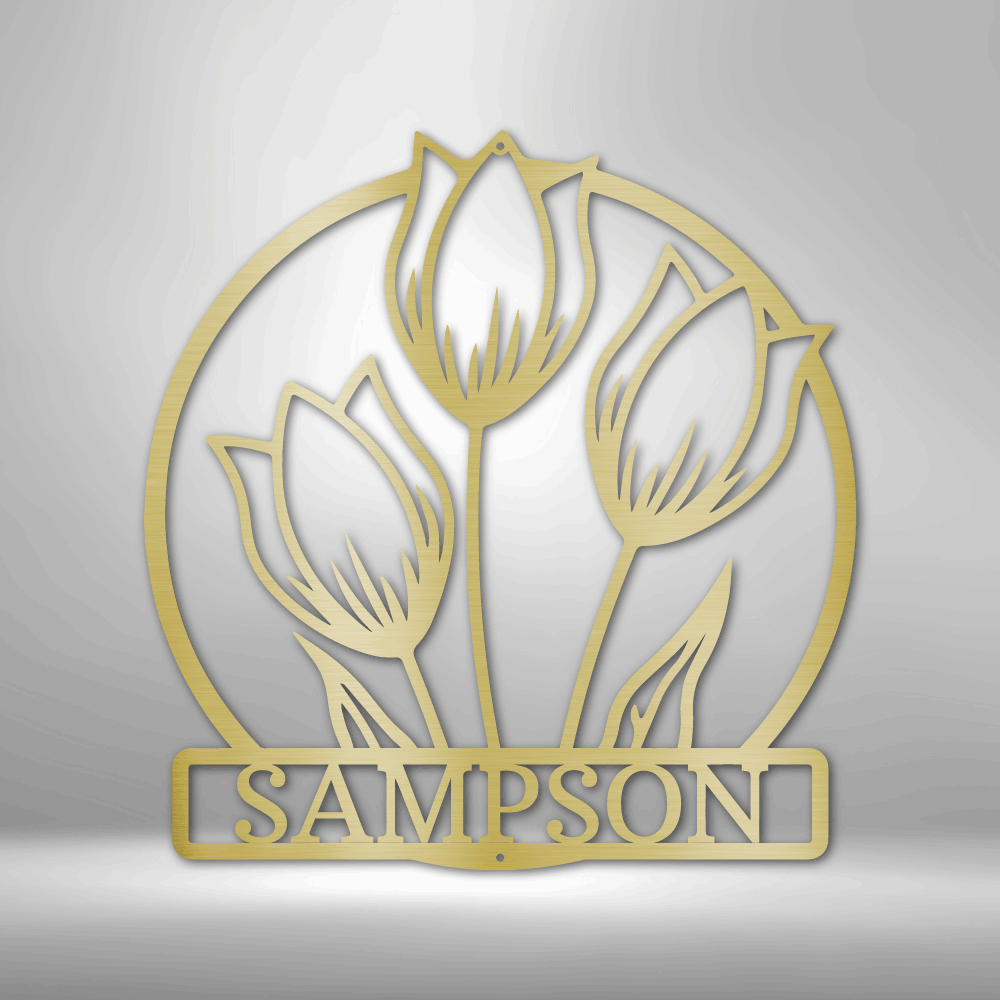 Personalized Tulip Flower Last Name Metal Art, Floral Name Sign, Indoor Wall Hanging, Family Name Metal Sign, Gift For Her, Metal Flower Décor
