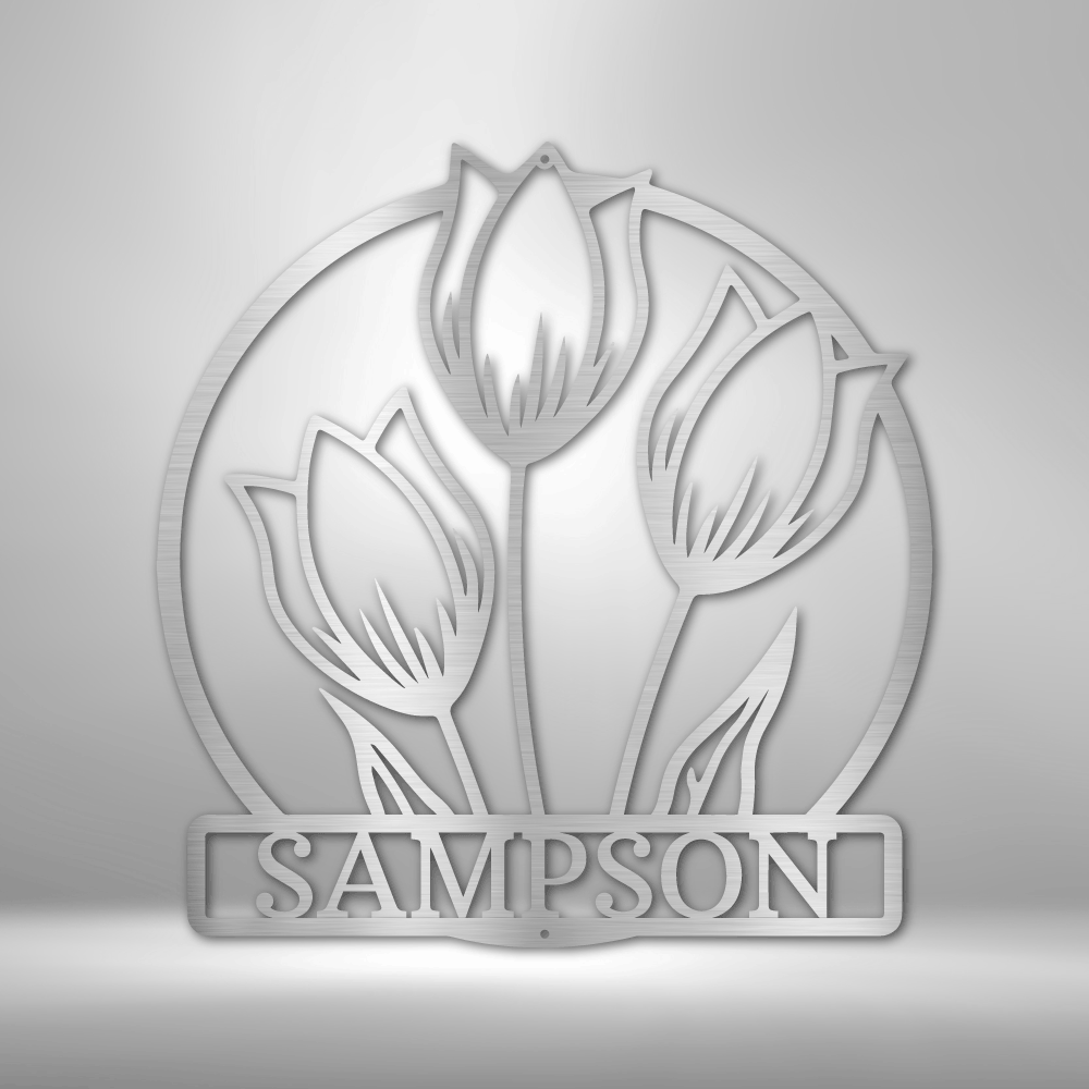 Personalized Tulip Flower Last Name Metal Art, Floral Name Sign, Indoor Wall Hanging, Family Name Metal Sign, Gift For Her, Metal Flower Décor