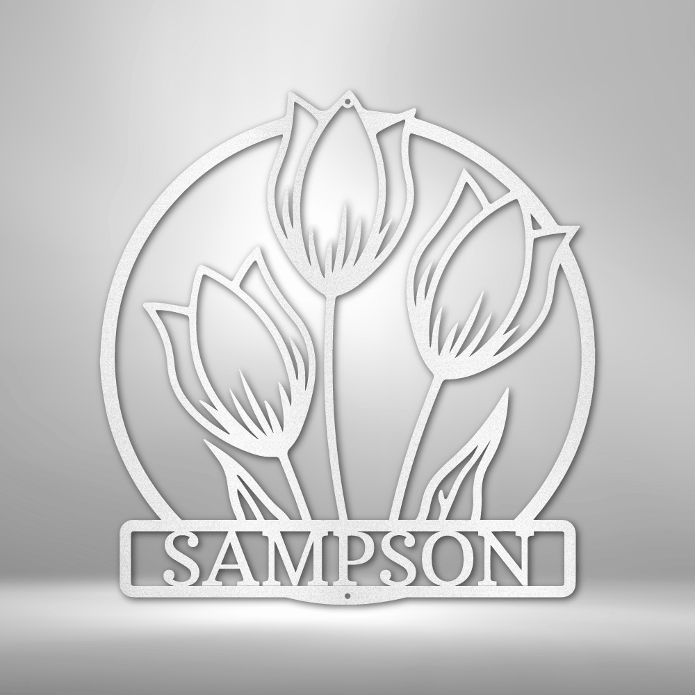 Personalized Tulip Flower Last Name Metal Art, Floral Name Sign, Indoor Wall Hanging, Family Name Metal Sign, Gift For Her, Metal Flower Décor