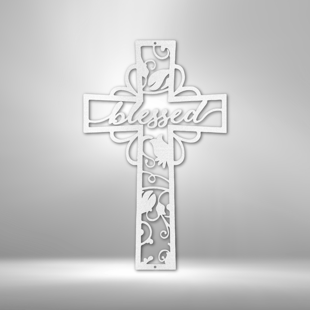 Blessed Cross Metal Art Sign, Blessed Unique Cross Wall Art Hanging, Christian Wall Art Decor, Religious Housewarming Gift, Faith Art Sign
