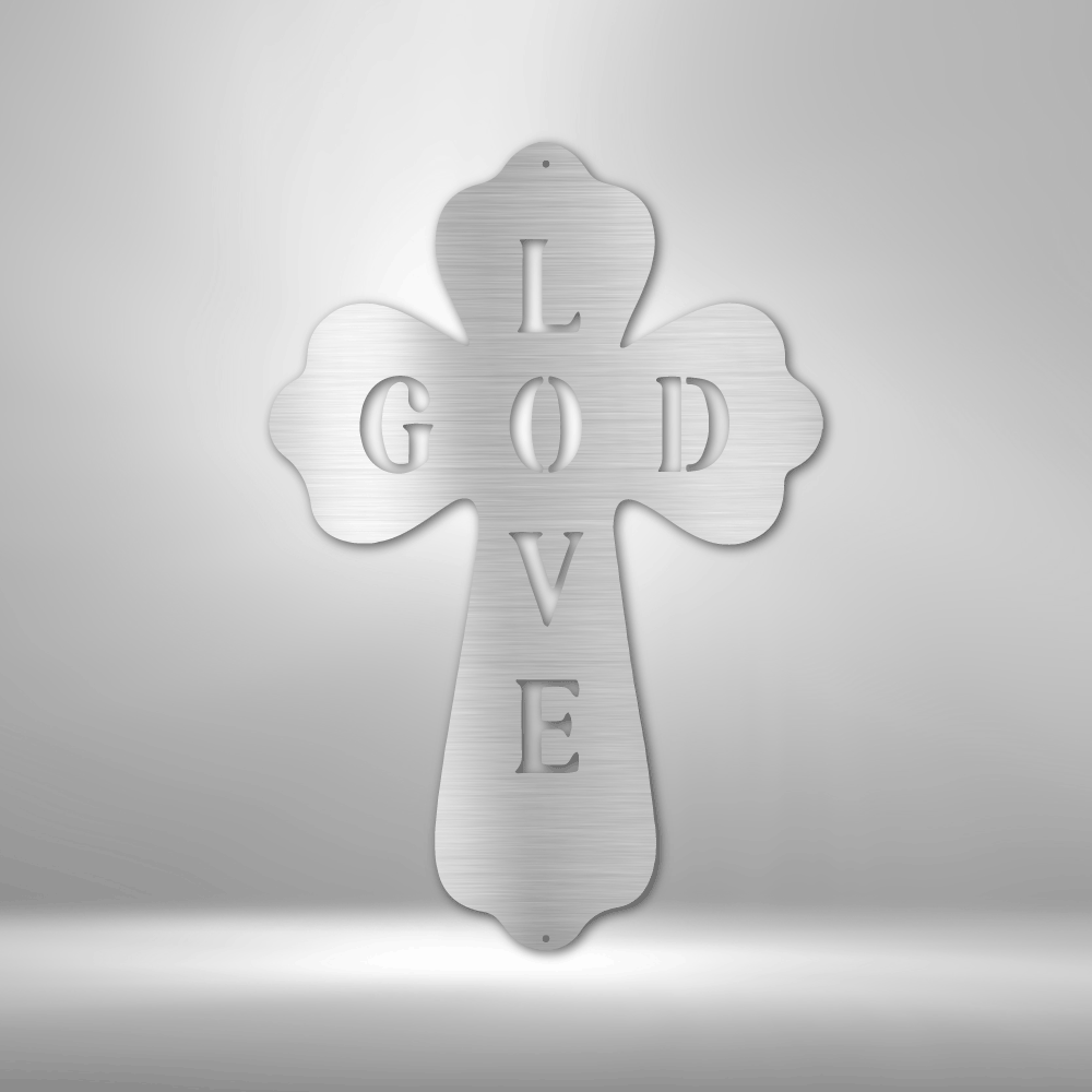 God Love Cross Metal Art Sign, God Love Cross Wall Art Decor, Religious Home Accent, Christian Cross Metal Art, God Love Decor, Baptism Gift.