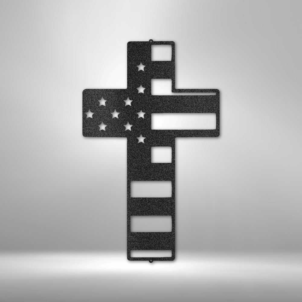 USA Flag Cross Metal Sign Monogram, Flag Cross Metal Art Decoration, Living Room Wall Hangings, Flag Cross Metal Plaque Gift For Patriotic Dad, Birthday Gift For Veteran Christian Father, Birthday Gift For Him.