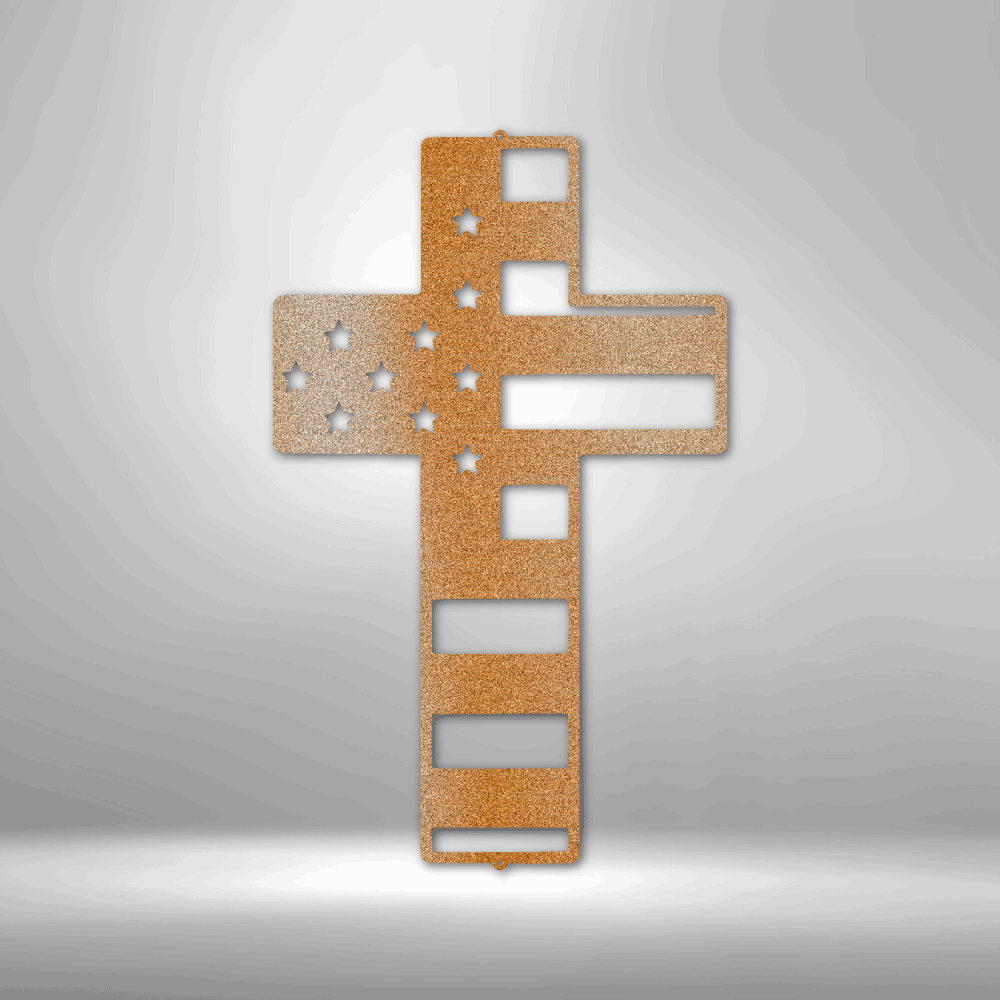 USA Flag Cross Metal Sign Monogram, Flag Cross Metal Art Decoration, Living Room Wall Hangings, Flag Cross Metal Plaque Gift For Patriotic Dad, Birthday Gift For Veteran Christian Father, Birthday Gift For Him.