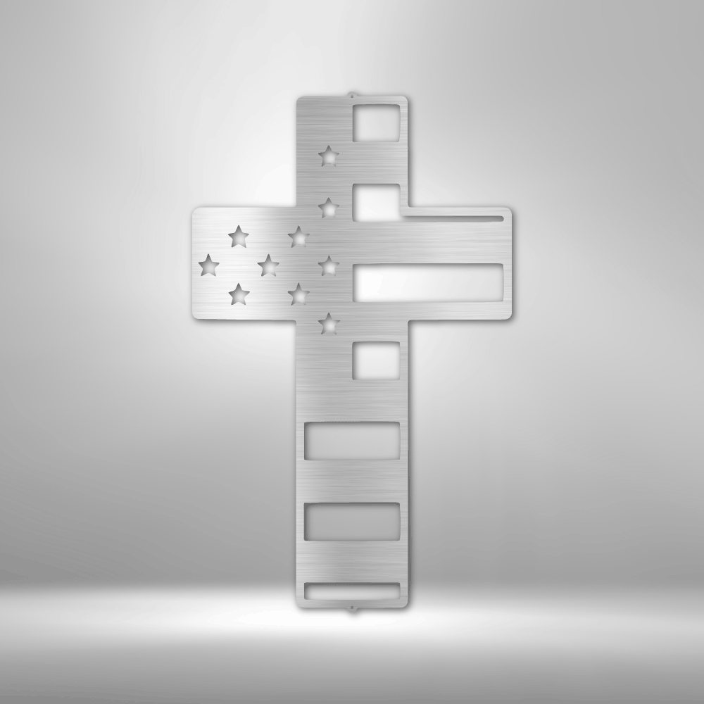USA Flag Cross Metal Sign Monogram, Flag Cross Metal Art Decoration, Living Room Wall Hangings, Flag Cross Metal Plaque Gift For Patriotic Dad, Birthday Gift For Veteran Christian Father, Birthday Gift For Him.