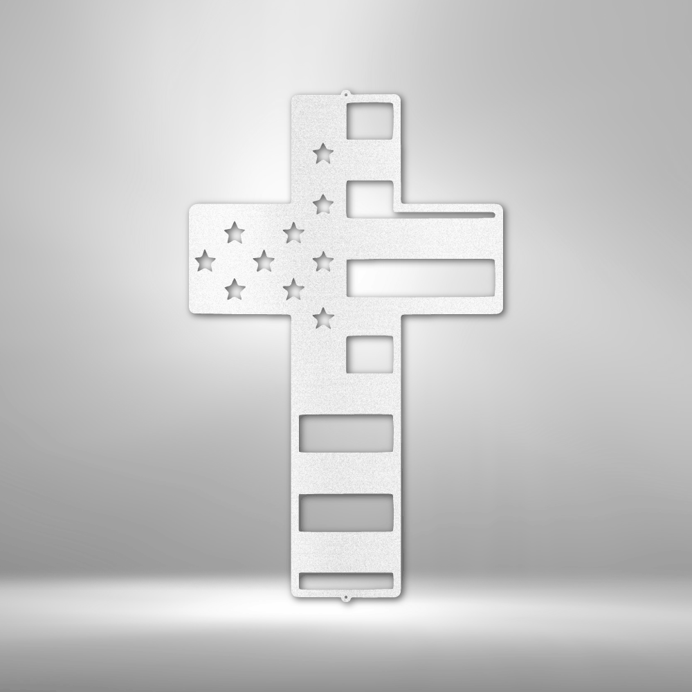 USA Flag Cross Metal Sign Monogram, Flag Cross Metal Art Decoration, Living Room Wall Hangings, Flag Cross Metal Plaque Gift For Patriotic Dad, Birthday Gift For Veteran Christian Father, Birthday Gift For Him.