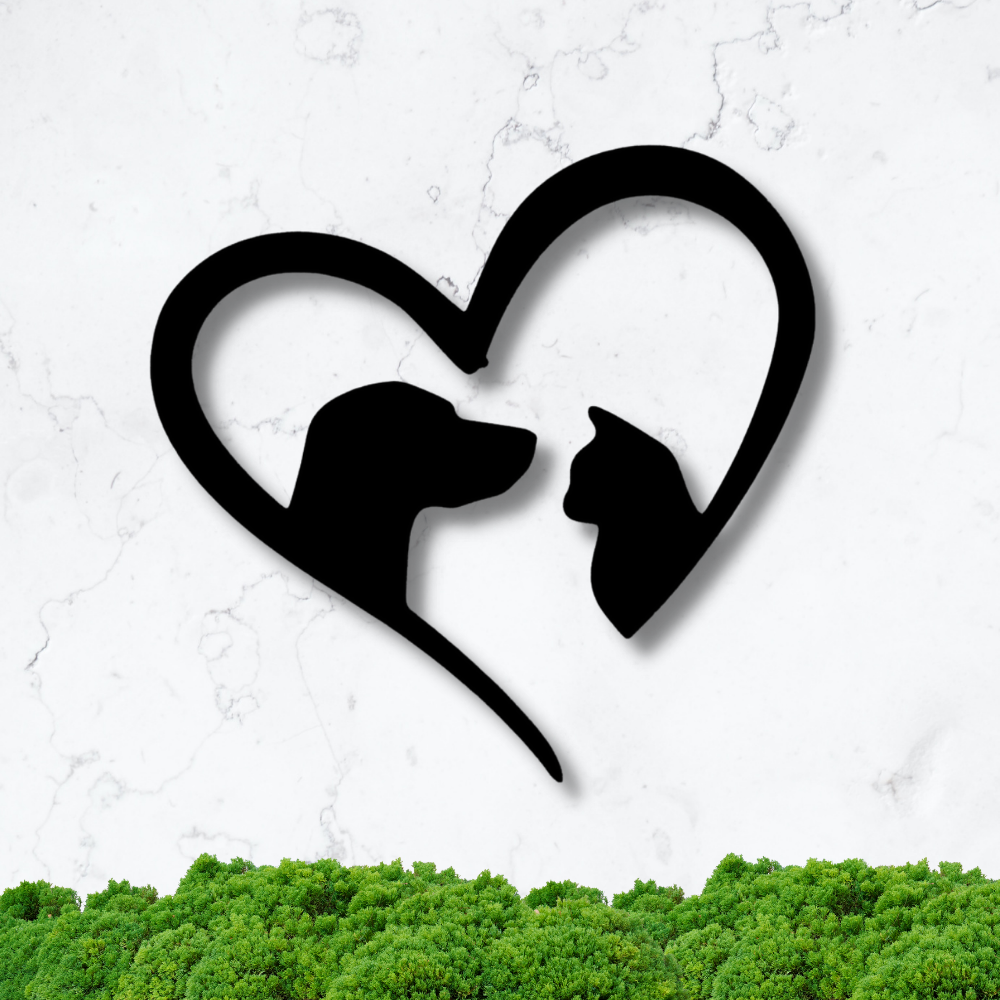 Pet Metal Wall Décor, Cat and Dog Home Décor, Housewarming Gift, Love Paw Décor, Heart with Dog and Cat Sign, Pet Love Steel Sign