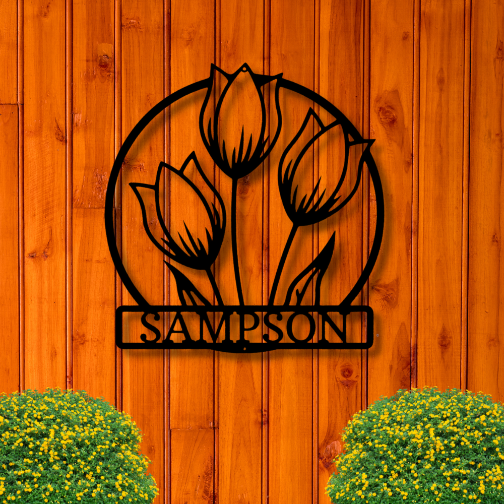 Personalized Tulip Flower Last Name Metal Art, Floral Name Sign, Family Name Metal Sign, Gift For Her, Metal Flower Décor, Custom Housewarming Gift