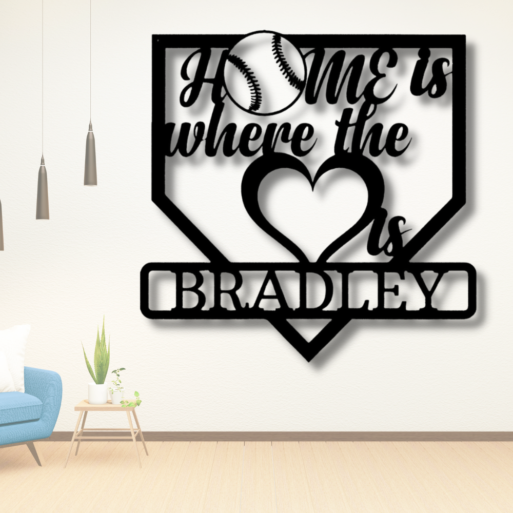 Metal Baseball Wall Decor, Home is Where Love Is Monogram, Customizable Baseball Wall Hanging