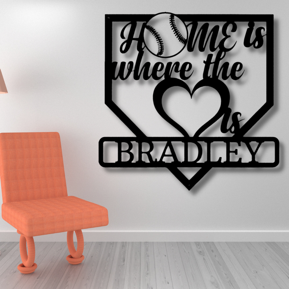 Metal Baseball Wall Decor, Home is Where Love Is Monogram, Customizable Baseball Wall Hanging
