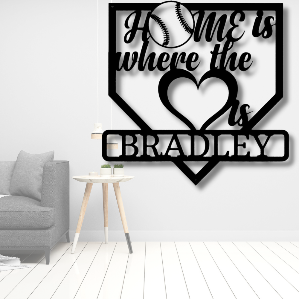 Metal Baseball Wall Decor, Home is Where Love Is Monogram, Customizable Baseball Wall Hanging