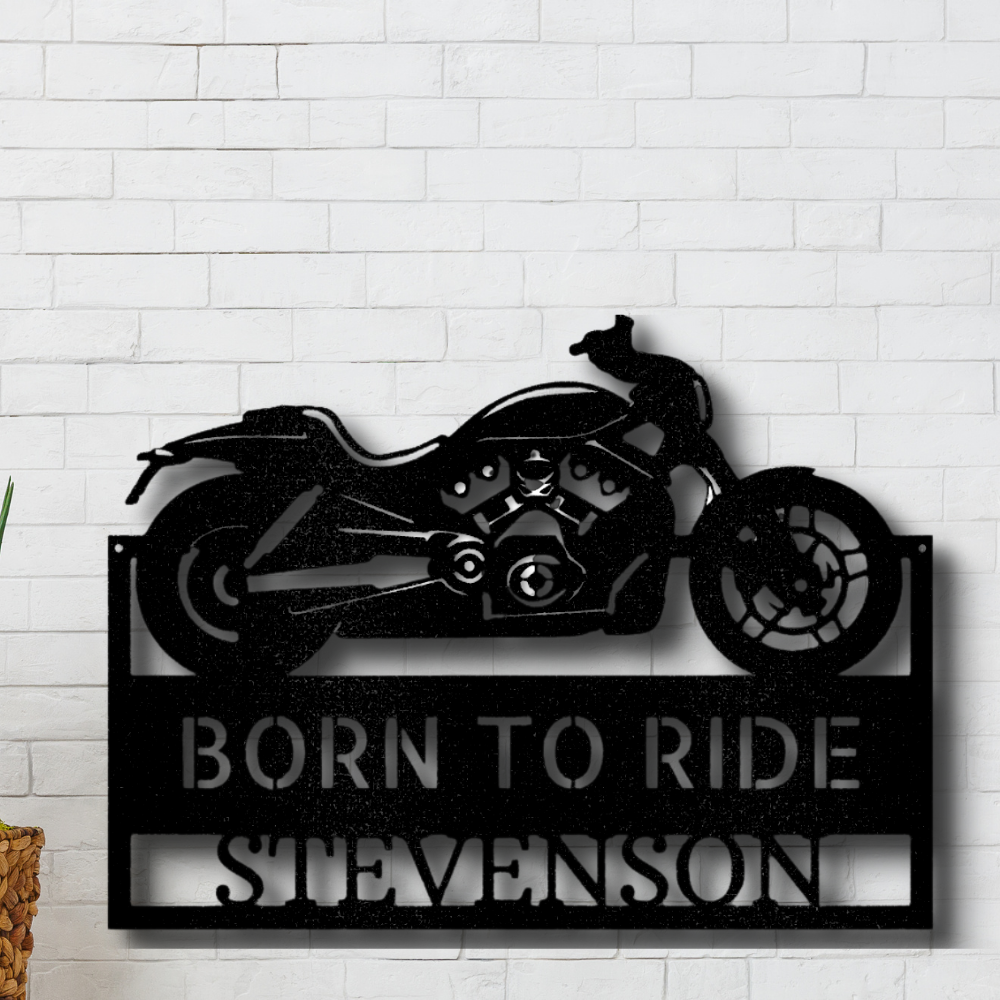 Custom Motorcycle Metal Sign, Indoor Outdoor Wall Decor, Personalized Last Name Born to Ride Wall Art, Fathers Day Gift For Dad.
