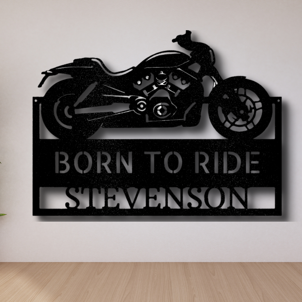 Custom Motorcycle Metal Sign, Indoor Outdoor Wall Decor, Personalized Last Name Born to Ride Wall Art, Fathers Day Gift For Dad.