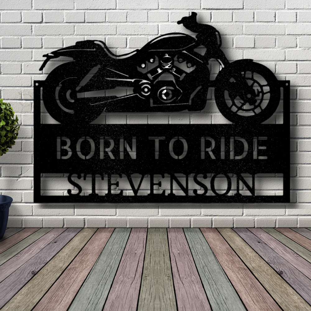 Custom Motorcycle Metal Sign, Indoor Outdoor Wall Decor, Personalized Last Name Born to Ride Wall Art, Fathers Day Gift For Dad.