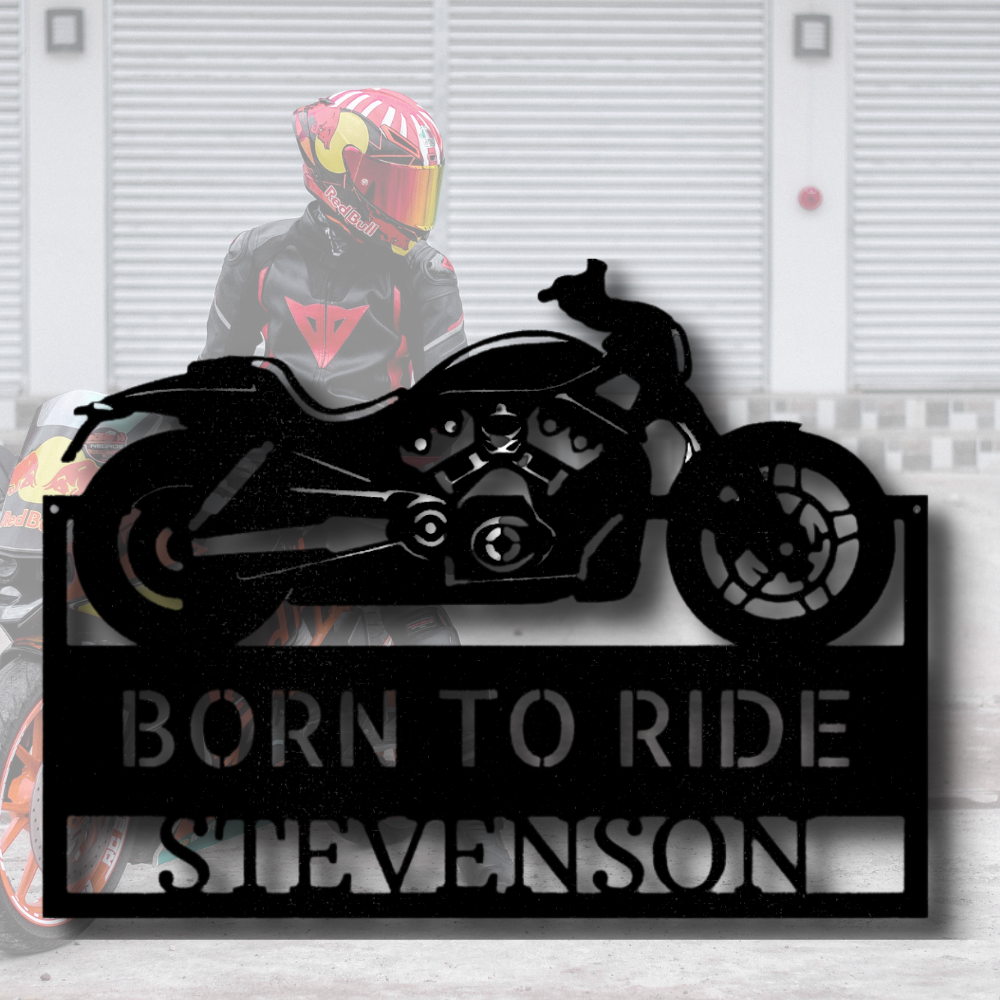 Custom Motorcycle Metal Sign, Indoor Outdoor Wall Decor, Personalized Last Name Born to Ride Wall Art, Fathers Day Gift For Dad.