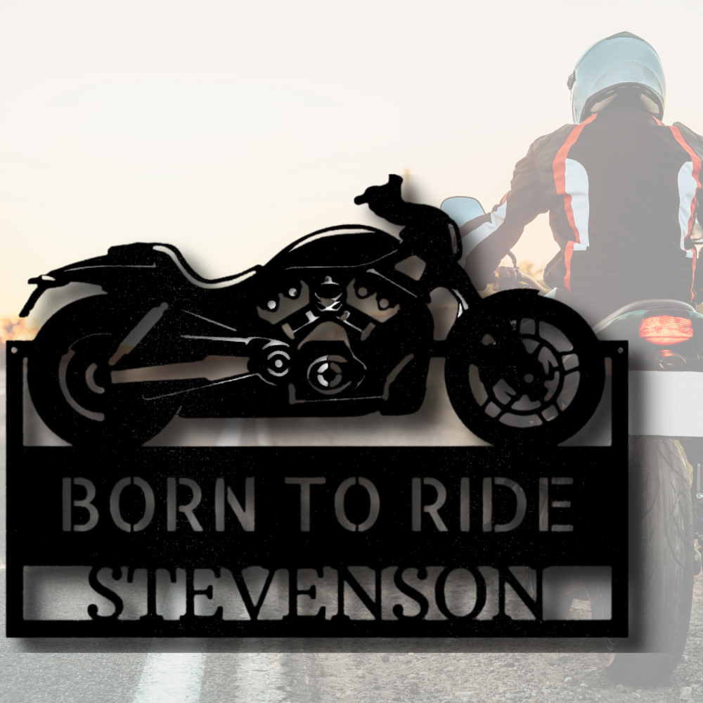 Custom Motorcycle Metal Sign, Indoor Outdoor Wall Decor, Personalized Last Name Born to Ride Wall Art, Fathers Day Gift For Dad.