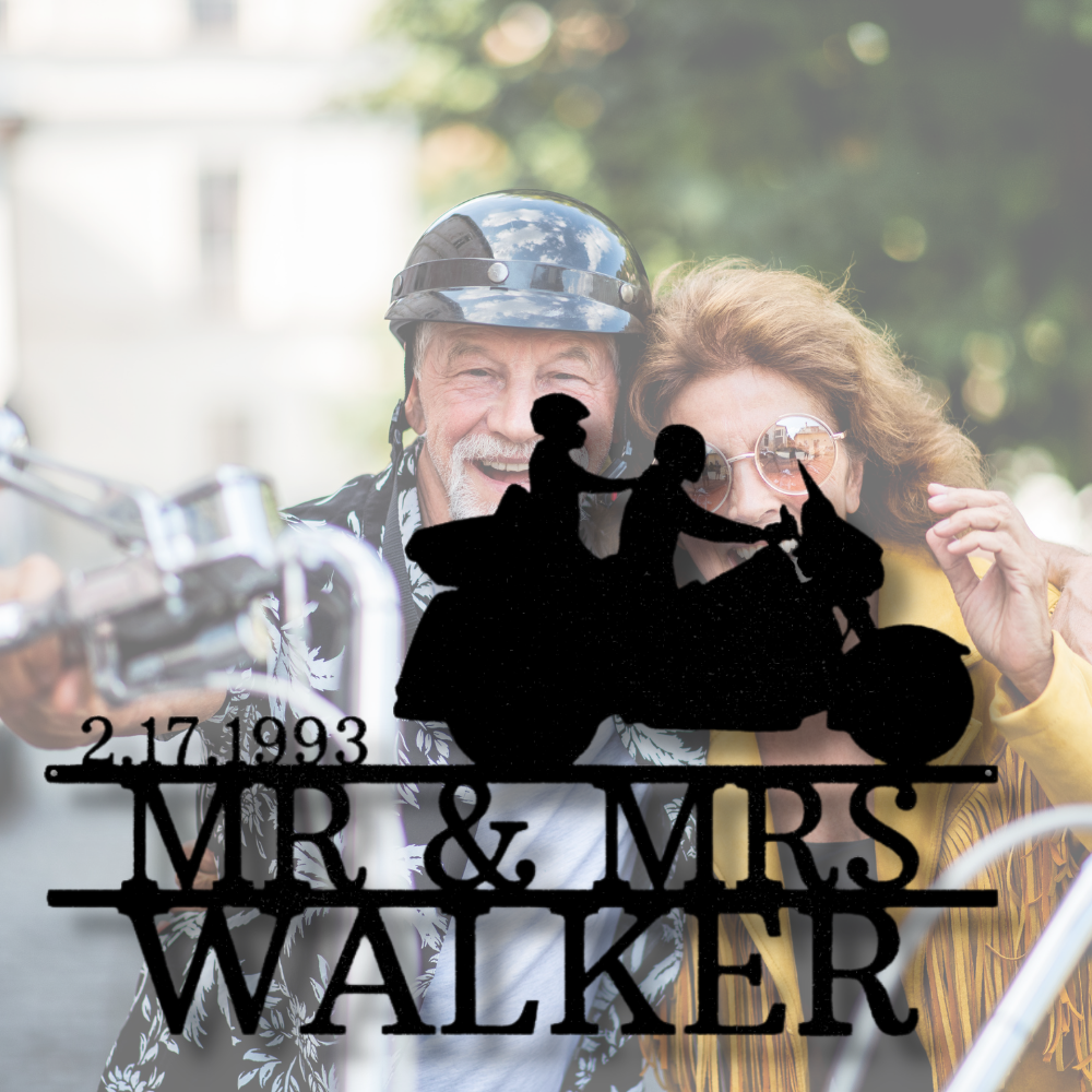Customizable Biker Couple Metal Sign, Personalized Motorcycle Metal Art, Housewarming Decoration, Indoor Outdoor Metal Art, Wedding Anniversary Gift, Riders For Life Wall Hanging.