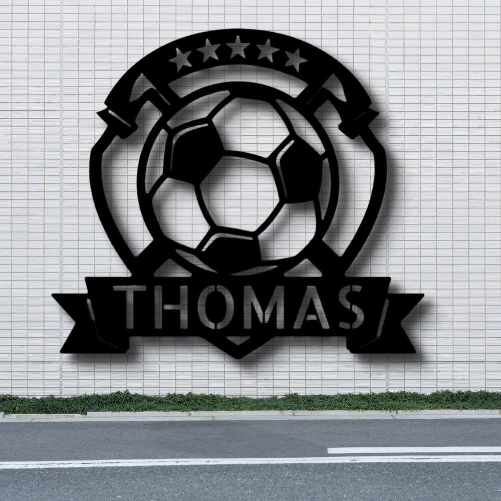 Soccer Plaque Metal Sign With Name Home Decor, Personalized Soccer Plaque Wall Art Hanging, Indoor Decor, Living Room Wall Art, Birthday Gift For Soccer Loving Son.