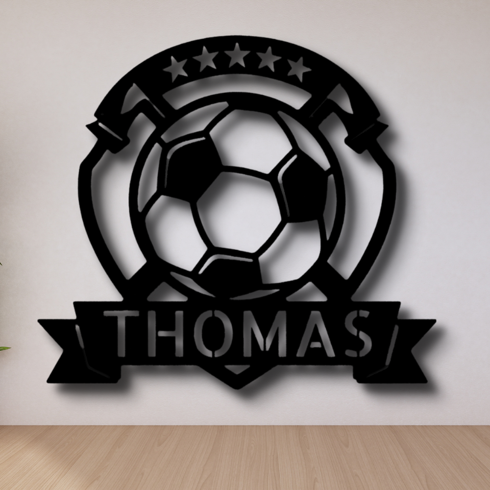 Soccer Plaque Metal Sign With Name Home Decor, Personalized Soccer Plaque Wall Art Hanging, Indoor Decor, Living Room Wall Art, Birthday Gift For Soccer Loving Son.