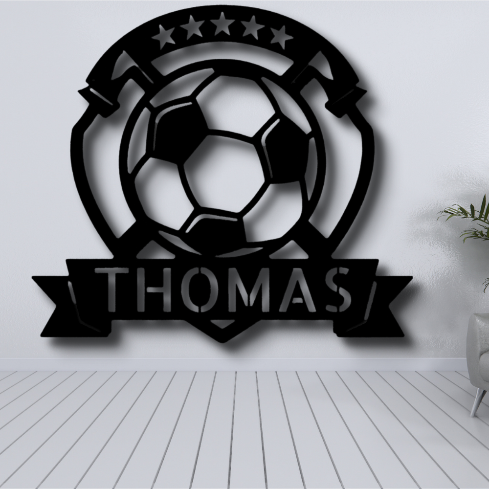 Soccer Plaque Metal Sign With Name Home Decor, Personalized Soccer Plaque Wall Art Hanging, Indoor Decor, Living Room Wall Art, Birthday Gift For Soccer Loving Son.
