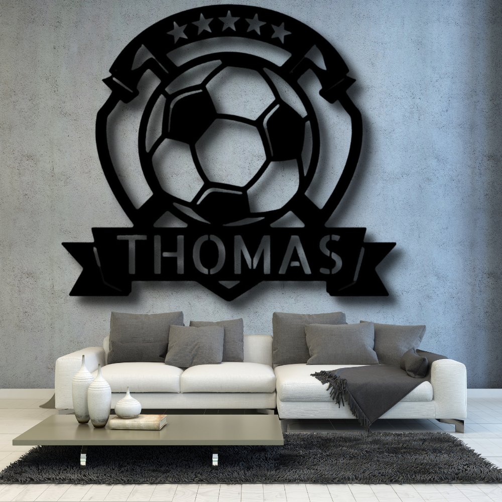 Soccer Plaque Metal Sign With Name Home Decor, Personalized Soccer Plaque Wall Art Hanging, Indoor Decor, Living Room Wall Art, Birthday Gift For Soccer Loving Son.
