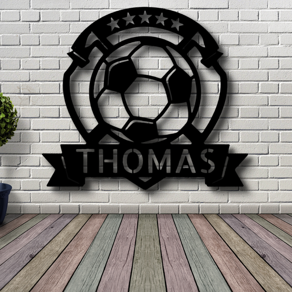 Soccer Plaque Metal Sign With Name Home Decor, Personalized Soccer Plaque Wall Art Hanging, Indoor Decor, Living Room Wall Art, Birthday Gift For Soccer Loving Son.