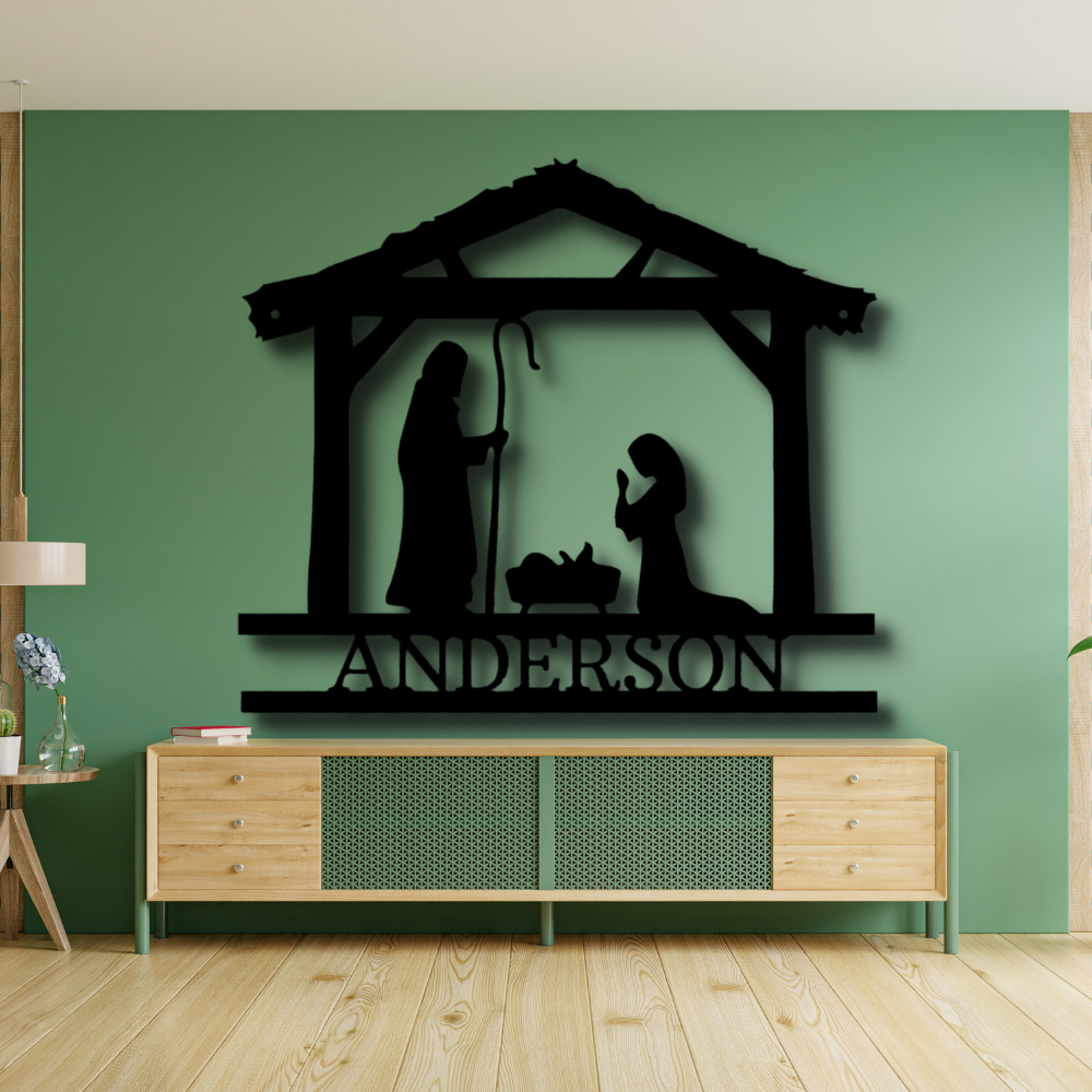 Personalized Nativity Simple Metal Sign, Custom Nativity Scene Wall Decor, Christian Wall Art Decor, Christmas Gifts Wall Decoration, Living Room Wall Art Decor.
