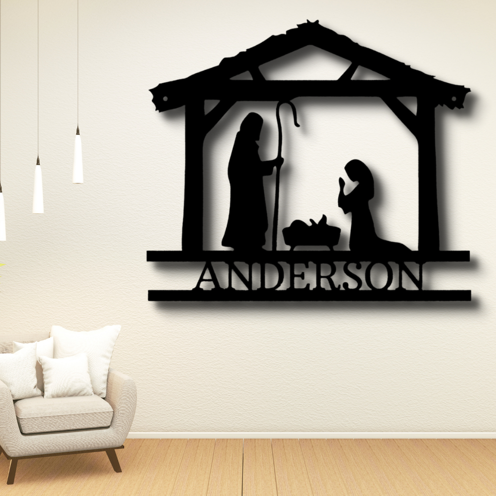 Personalized Nativity Simple Metal Sign, Custom Nativity Scene Wall Decor, Christian Wall Art Decor, Christmas Gifts Wall Decoration, Living Room Wall Art Decor.