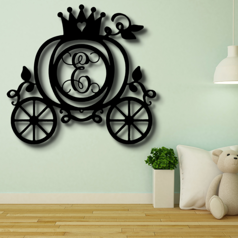 Custom Carriage Metal Art Sign, Personalized Carriage With Initial Wall Decor, Kids Room Wall Hanging, Playroom Wall Art Sign, Birthday Gift For Her, Christmas Gifts, Home Decor