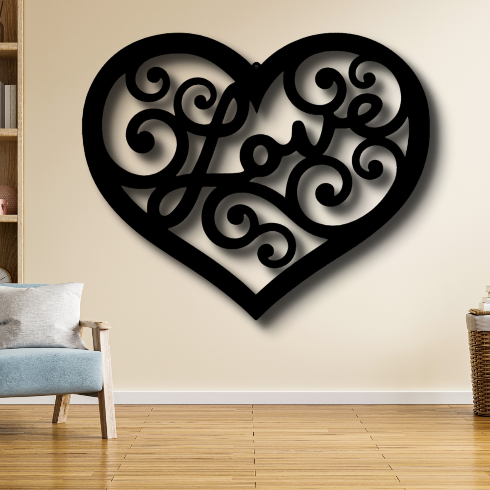 Love Swirl Metal Sign, Love Swirl Wall Art Decor, Housewarming Gift, Living Room Wall Hanging, Metal Wall Art