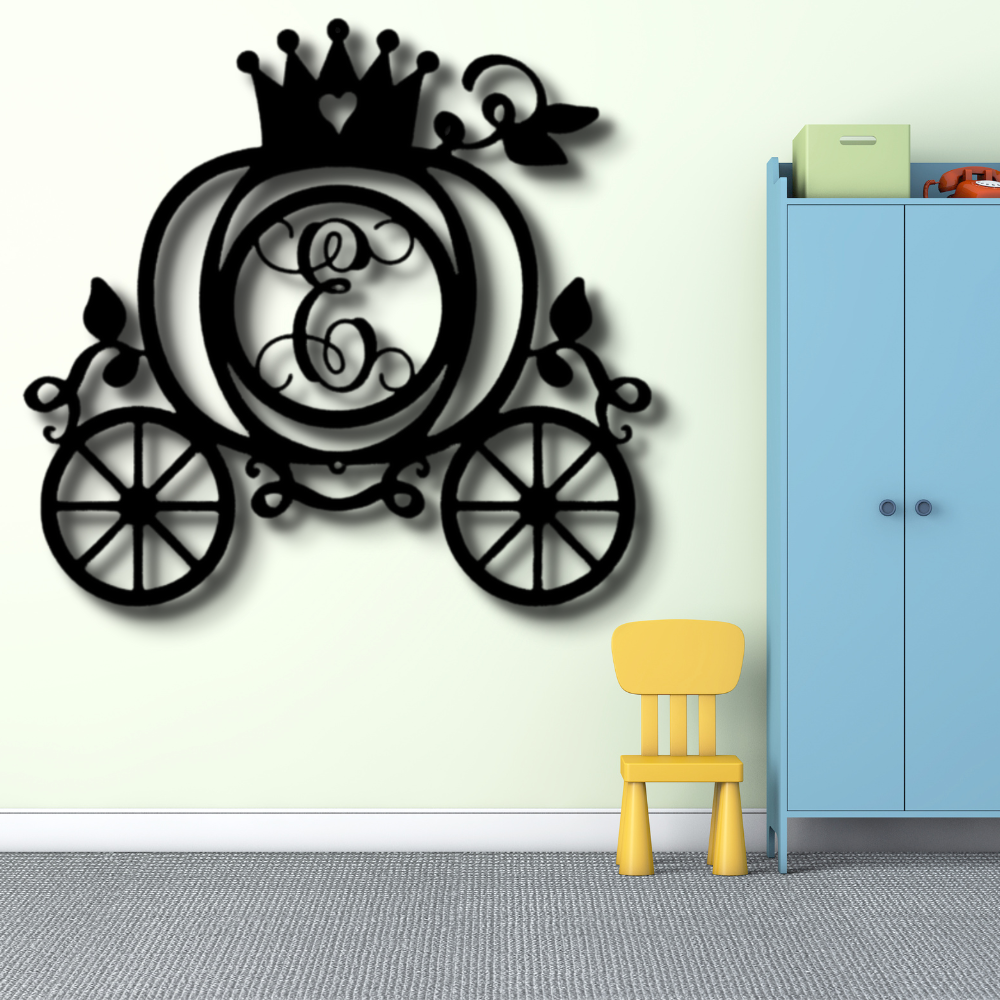 Custom Carriage Metal Art Sign, Personalized Carriage With Initial Wall Decor, Kids Room Wall Hanging, Playroom Wall Art Sign, Birthday Gift For Her, Christmas Gifts, Home Decor