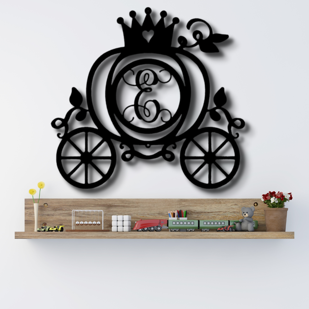 Custom Carriage Metal Art Sign, Personalized Carriage With Initial Wall Decor, Kids Room Wall Hanging, Playroom Wall Art Sign, Birthday Gift For Her, Christmas Gifts, Home Decor