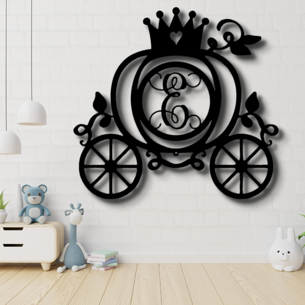 Custom Carriage Metal Art Sign, Personalized Carriage With Initial Wall Decor, Kids Room Wall Hanging, Playroom Wall Art Sign, Birthday Gift For Her, Christmas Gifts, Home Decor