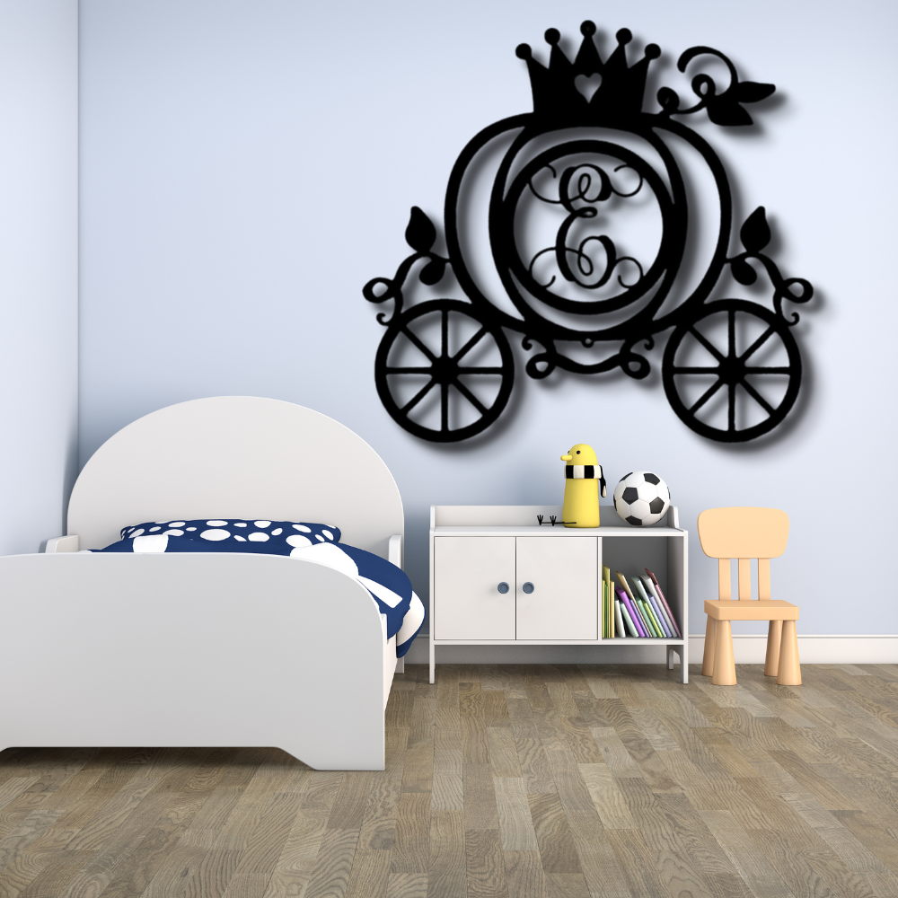 Custom Carriage Metal Art Sign, Personalized Carriage With Initial Wall Decor, Kids Room Wall Hanging, Playroom Wall Art Sign, Birthday Gift For Her, Christmas Gifts, Home Decor