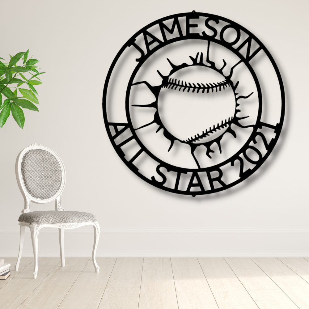Custom Baseball Wall Art, Baseball Metal Sign, Christmas Gift For Him, Personalized Wall Decor, Home Run Monogram