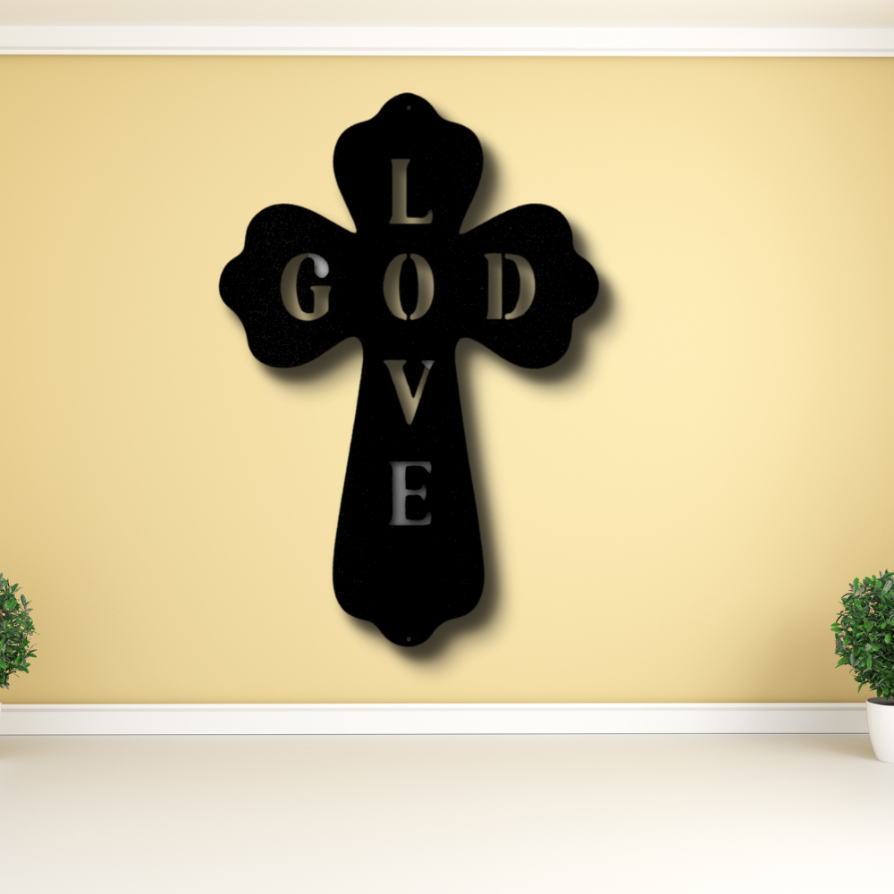 God Love Cross Metal Art Sign, God Love Cross Wall Art Decor, Religious Home Accent, Christian Cross Metal Art, God Love Decor, Baptism Gift.