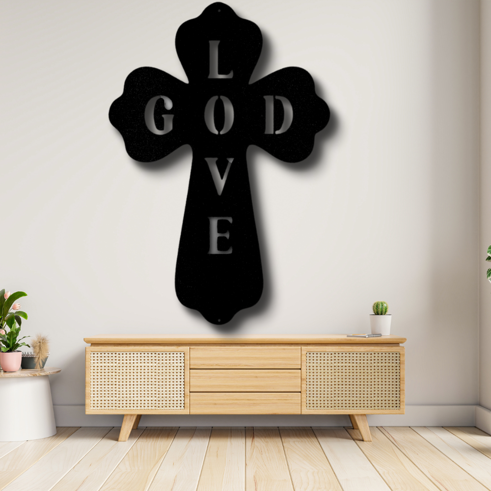 God Love Cross Metal Art Sign, God Love Cross Wall Art Decor, Religious Home Accent, Christian Cross Metal Art, God Love Decor, Baptism Gift.