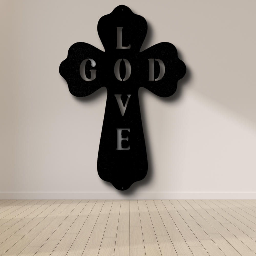 God Love Cross Metal Art Sign, God Love Cross Wall Art Decor, Religious Home Accent, Christian Cross Metal Art, God Love Decor, Baptism Gift.