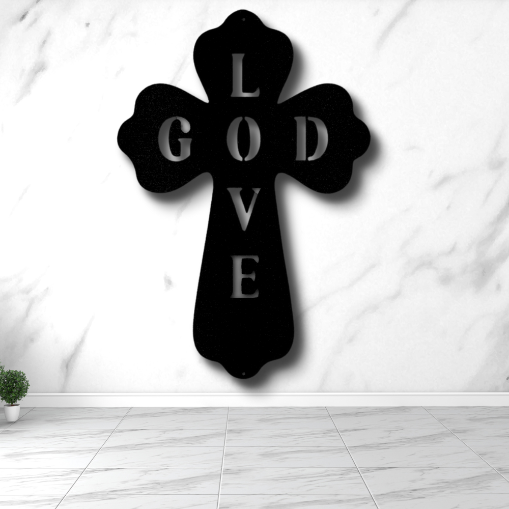 God Love Cross Metal Art Sign, God Love Cross Wall Art Decor, Religious Home Accent, Christian Cross Metal Art, God Love Decor, Baptism Gift.