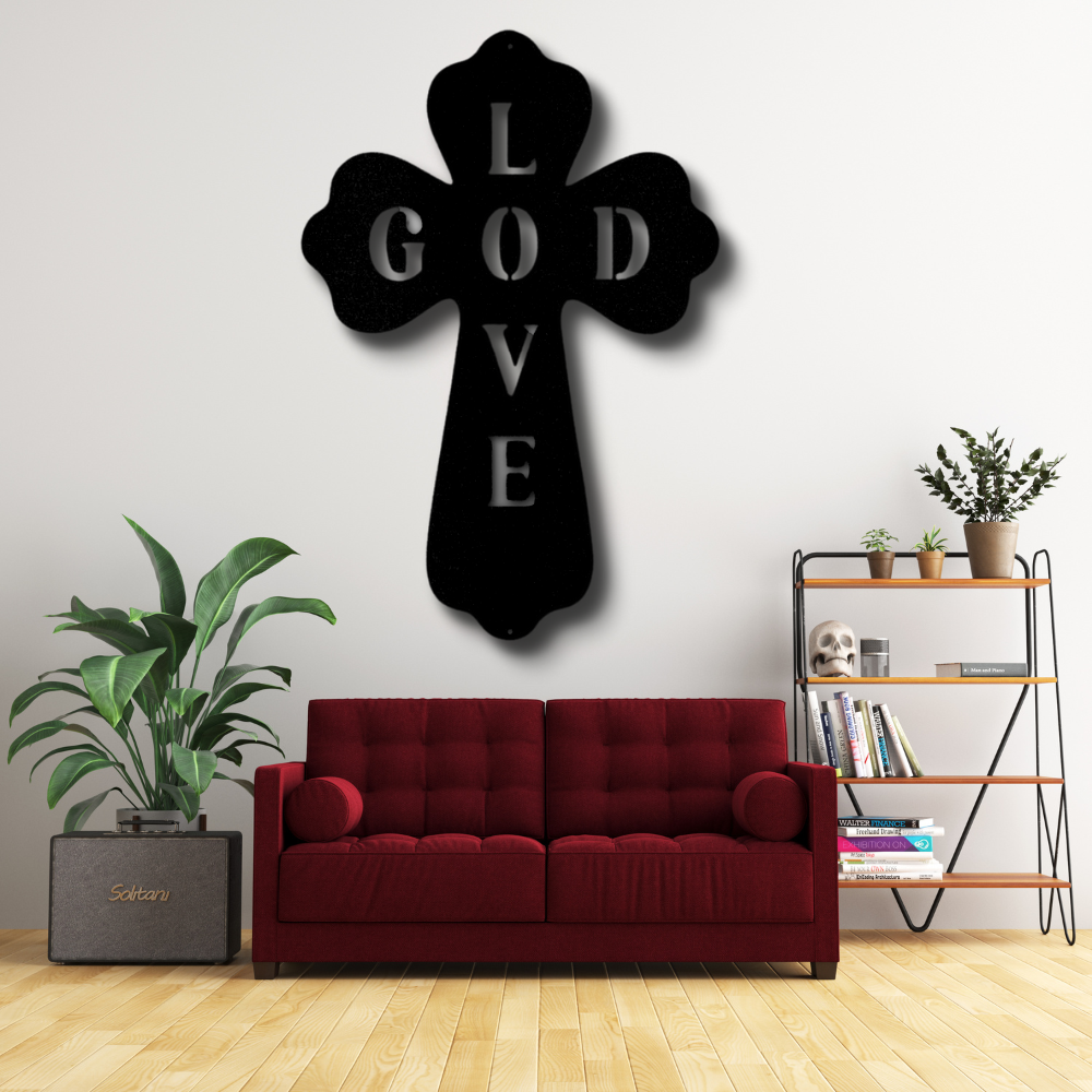 God Love Cross Metal Art Sign, God Love Cross Wall Art Decor, Religious Home Accent, Christian Cross Metal Art, God Love Decor, Baptism Gift.