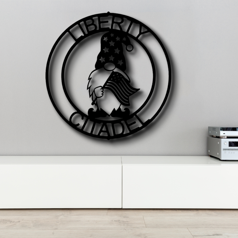 Custom Name Gnome Ring Monogram, Personalized Gnome Metal Art, Christmas Wall Art, Indoor Wall Decor, Housewarming Gift.