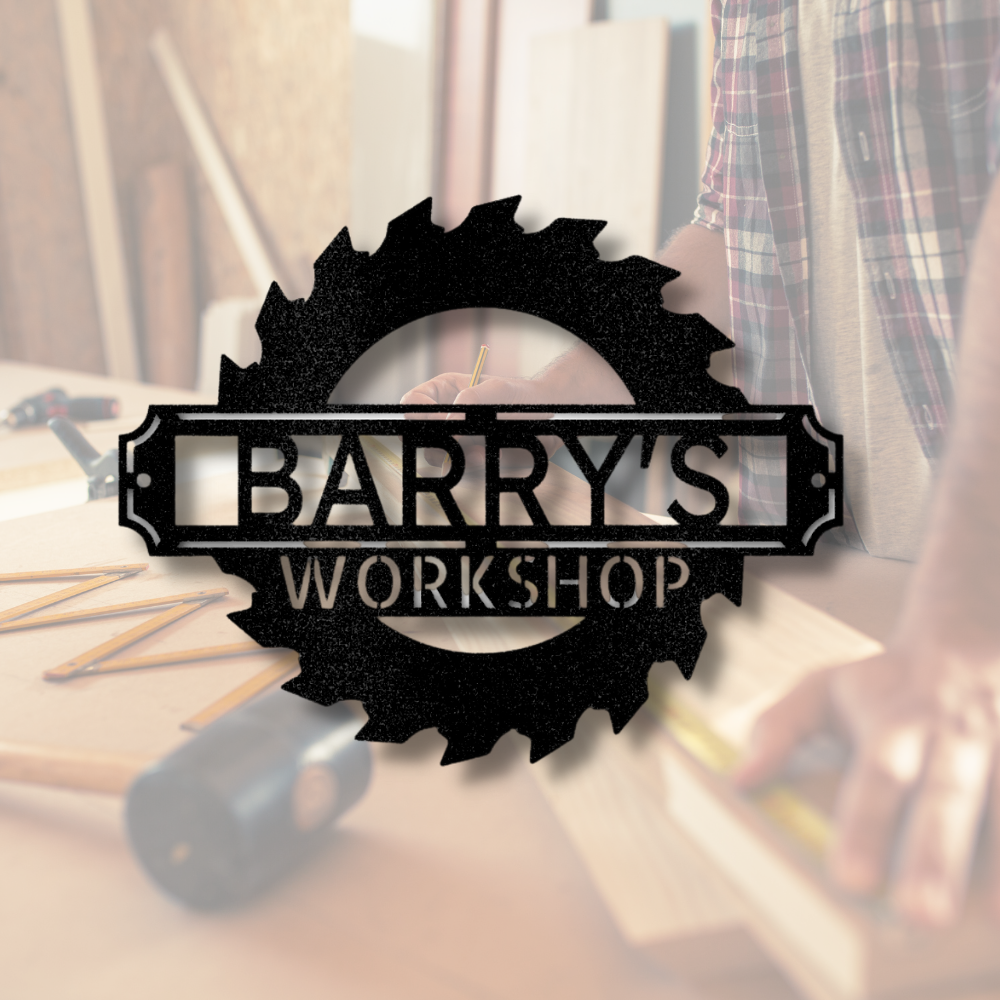 Custom Sawmill Metal Sign, Front Door Metal Art, Personalized Workshop Name Plaque, Birthday Gift for Him, Outdoor Wall Hanging