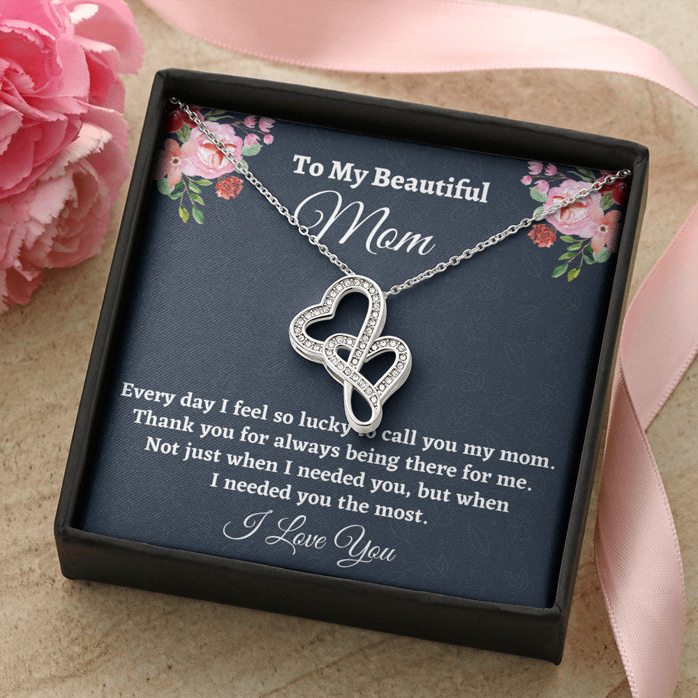 Gift for Mom, Birthday Gift for Mom, Double Hearts Necklace, Present From Daughter to Mother Christmas Gift From Son