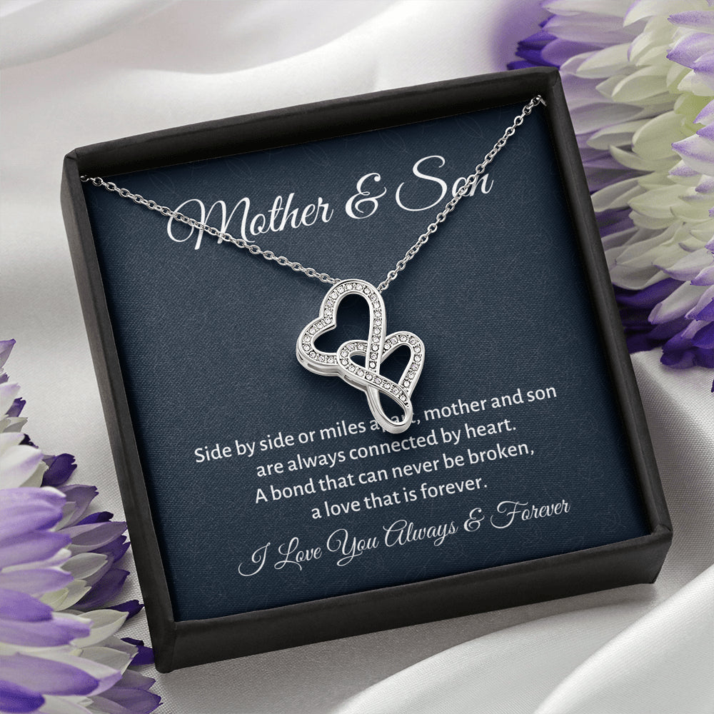 Mother & Son Double Hearts Necklace Gift, Mom Birthday Gift or Christmas Present from Son, To Parents Appreciation Gift