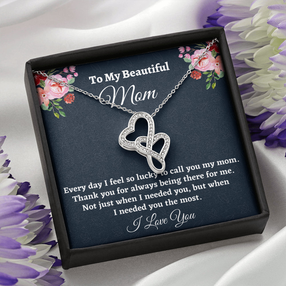 Gift for Mom, Birthday Gift for Mom, Double Hearts Necklace, Present From Daughter to Mother Christmas Gift From Son