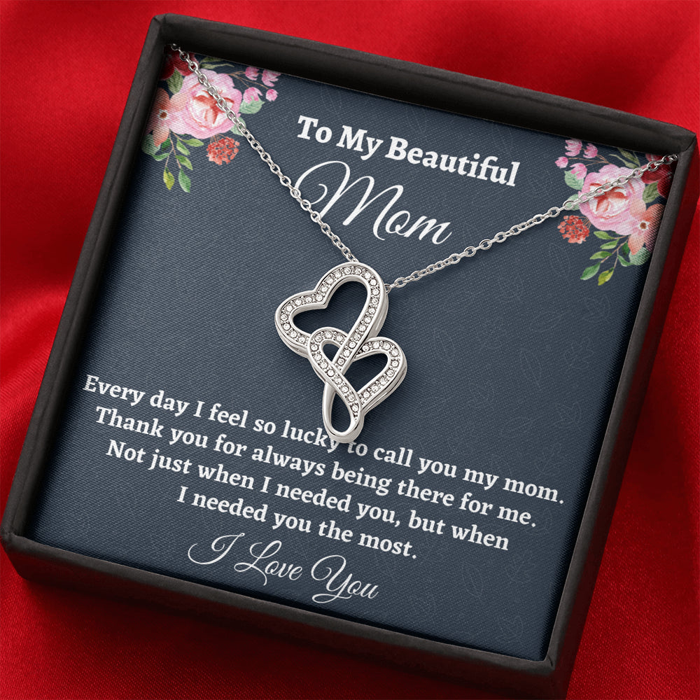 Gift for Mom, Birthday Gift for Mom, Double Hearts Necklace, Present From Daughter to Mother Christmas Gift From Son