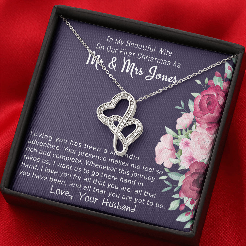 Personalized To My Wife Double Hearts Necklace Gift, On Our First Christmas Gift for Wife, Jewelry Gift For Wife From Husband, To My Soulmate Gift