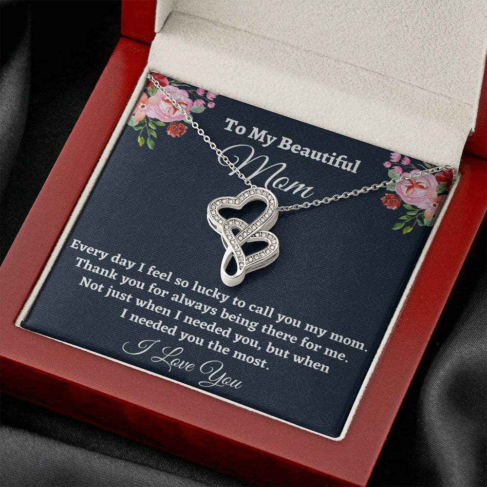 Gift for Mom, Birthday Gift for Mom, Double Hearts Necklace, Present From Daughter to Mother Christmas Gift From Son