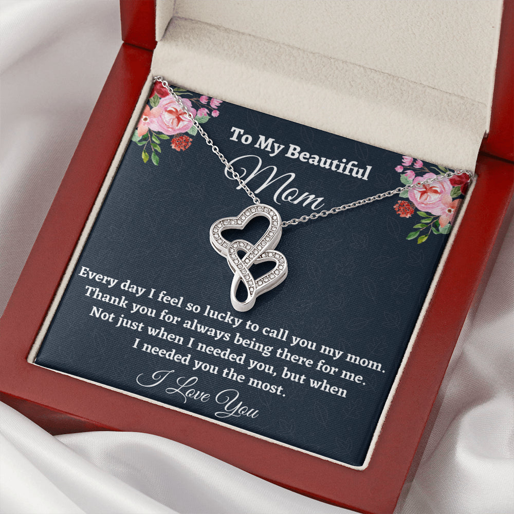 Gift for Mom, Birthday Gift for Mom, Double Hearts Necklace, Present From Daughter to Mother Christmas Gift From Son