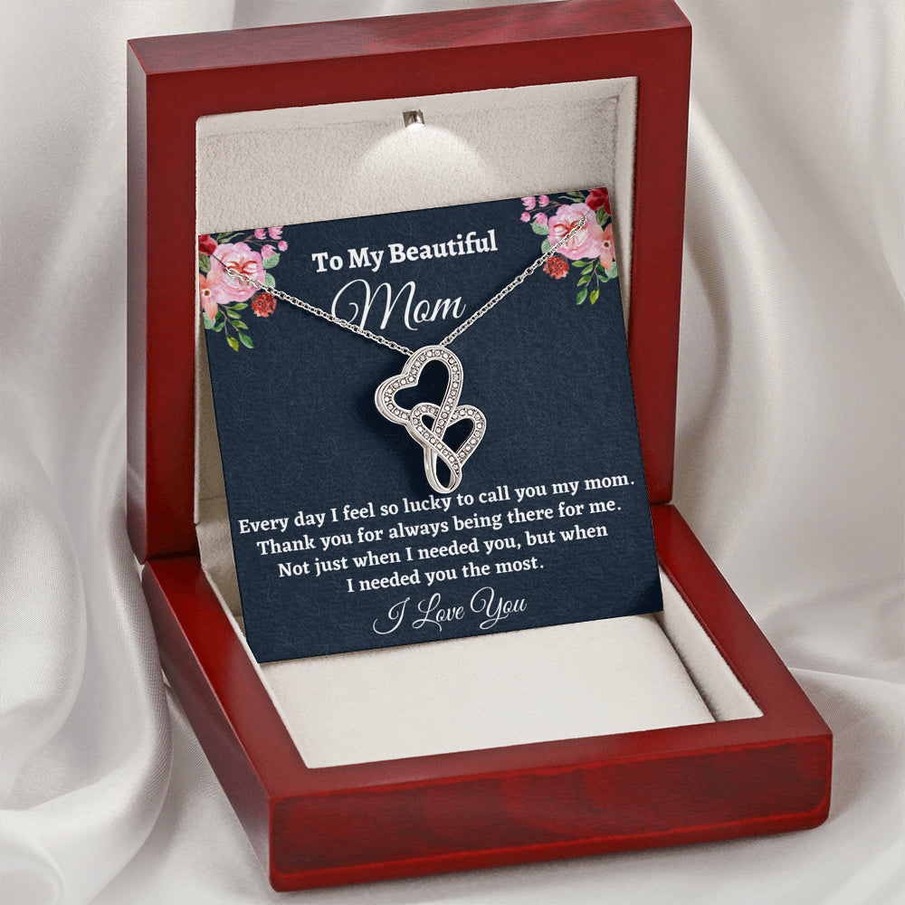 Gift for Mom, Birthday Gift for Mom, Double Hearts Necklace, Present From Daughter to Mother Christmas Gift From Son