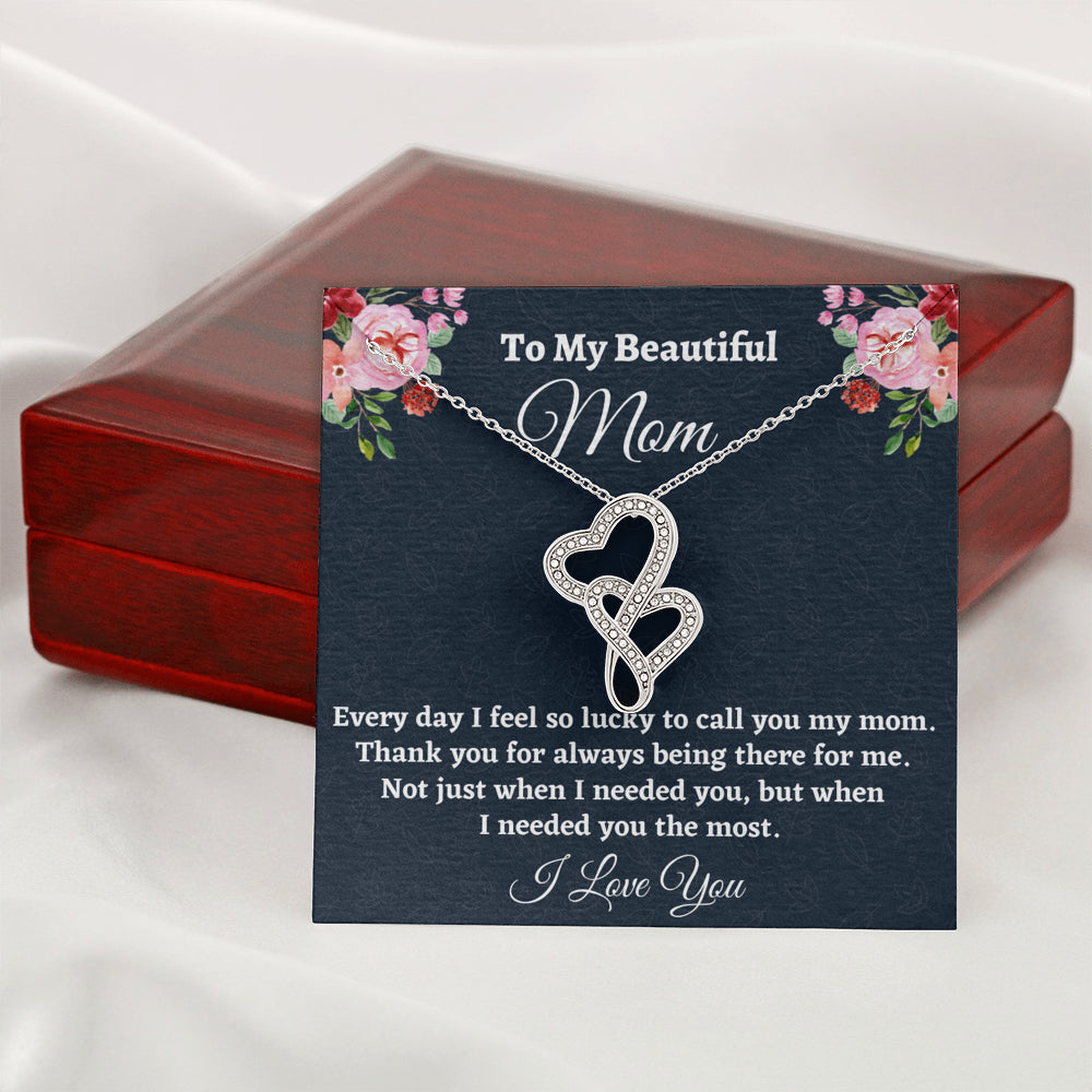 Gift for Mom, Birthday Gift for Mom, Double Hearts Necklace, Present From Daughter to Mother Christmas Gift From Son